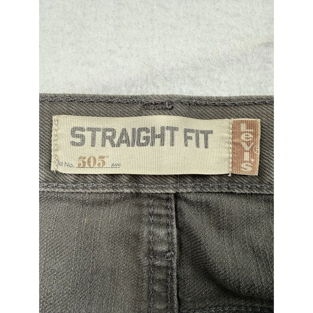 Levi's 505 Straight Fit Trashed Olive Gray Denim Jeans Size 32x32 Rips Stains